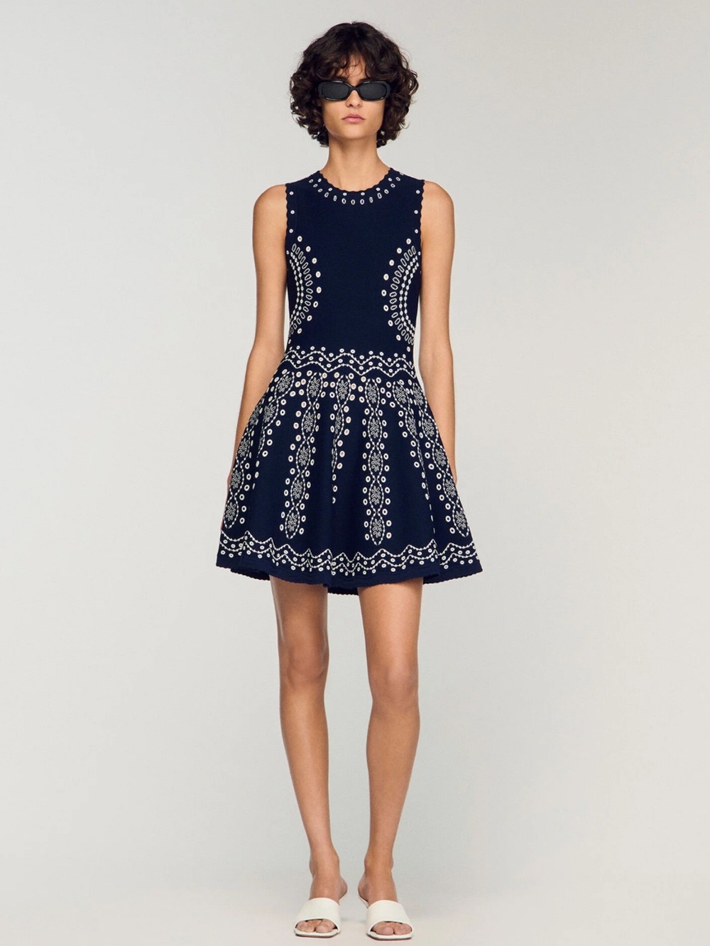 SANDRO SCARF-PRINT KNIT MINI DRESS
